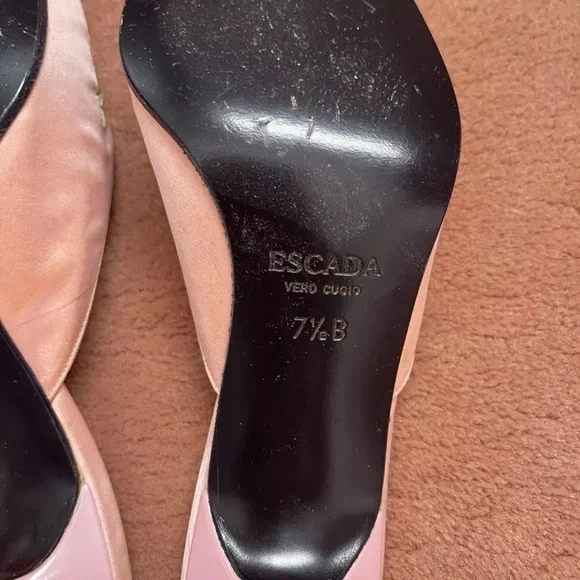 Escada Authentic Pink Silk Kitten Heel Mules Size 7.5B - Picture 6 of 10